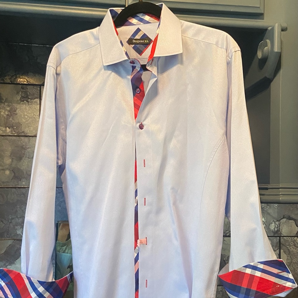 Blue Bespoke button up shirt.